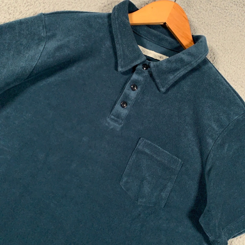 Outerknown Polo Shirt Mens Medium M Blue Short Sleeve Terry Cloth Pocket